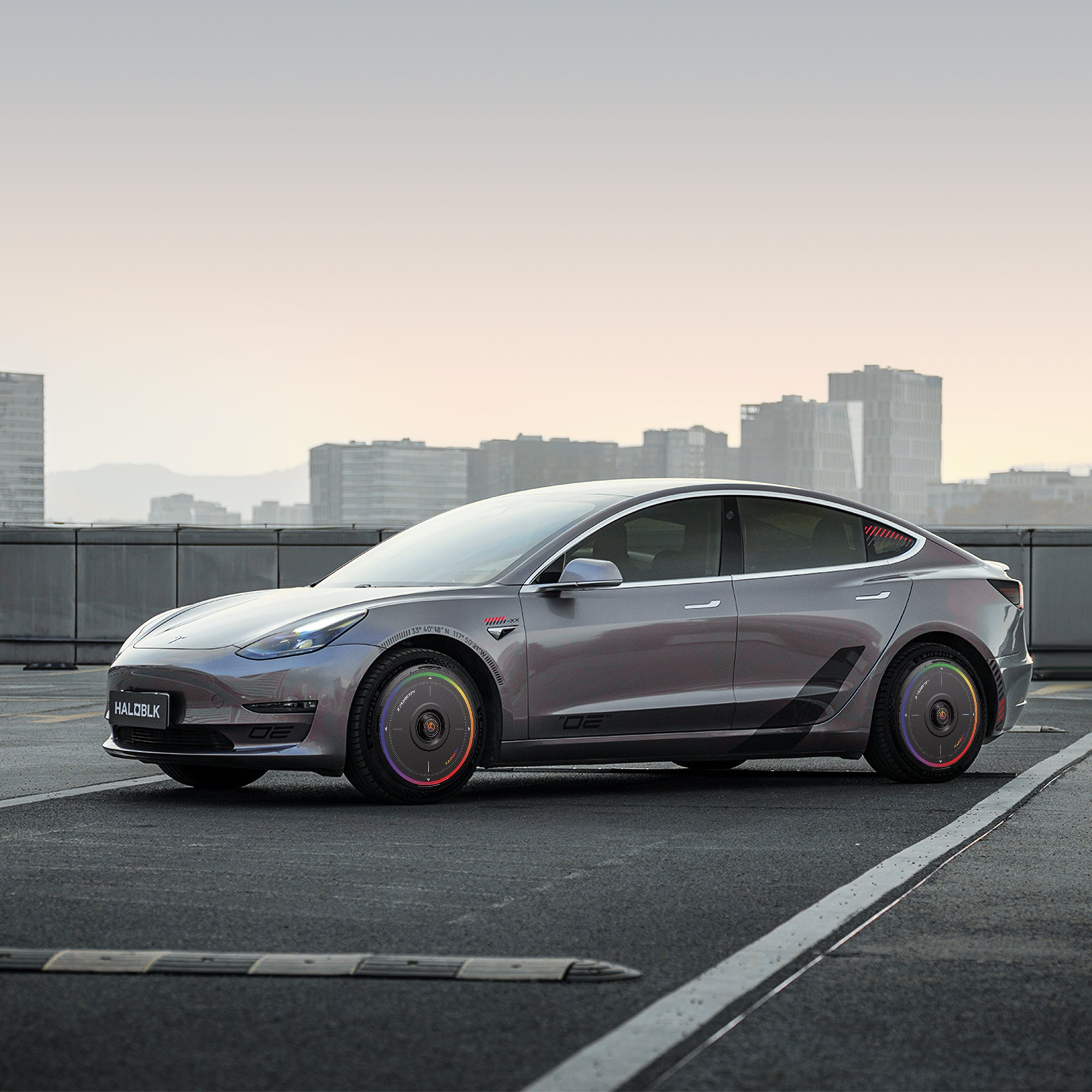 HALODISC 2 Wheel Covers for Tesla Model 3 2017-2023 18" Aero Wheels丨Rainbow Road
