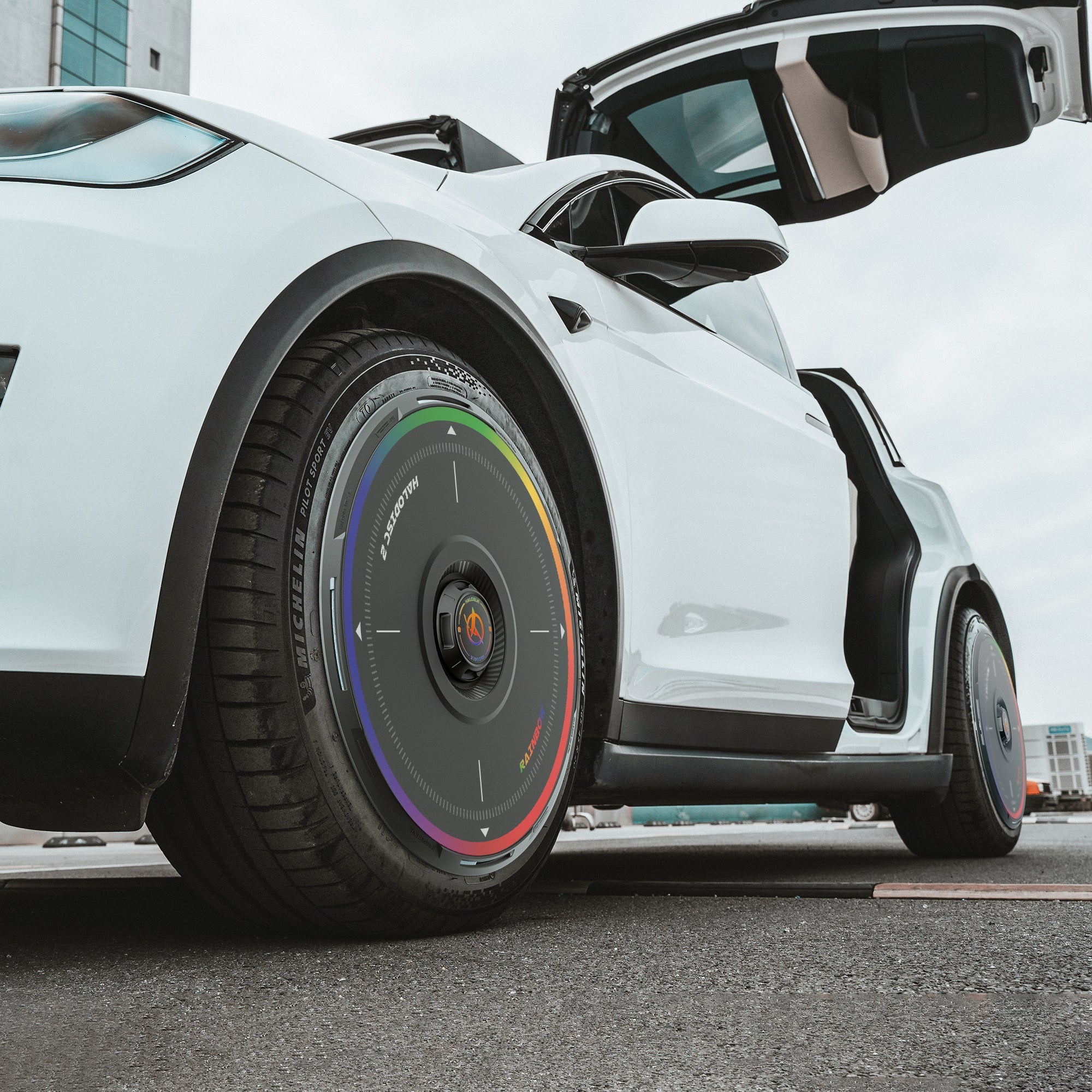 HALODISC 2 Wheel Covers for Tesla Model X 2021-2025 20" Perihelix Wheels丨Rainbow Road