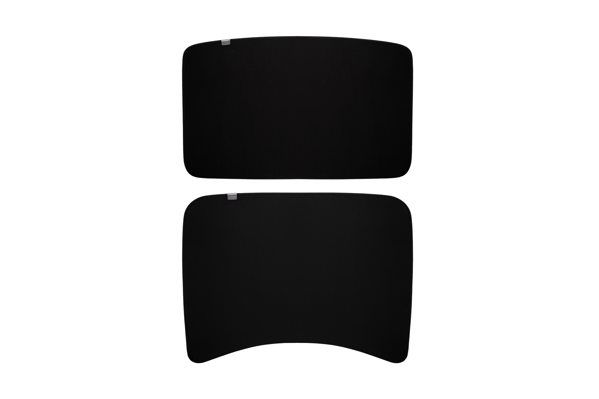 The JOWUA Model 3 (2024+ Highland) Glass Roof Sunshade (US Version), shown in black with rounded edges, offers enhanced UV blocking for effective protection, displayed on a solid black background.